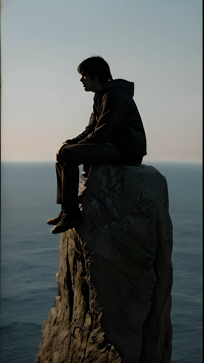 A man sits on a rock and looks at the ocean, sitting on the stone, Sitting on the edge, On the cliff, on a rock, Cliffside, standing on a cliff, Standing on the side of a cliff, Standing on the edge of a cliff, standing on a cliff, standing on a cliff, sitting on rocks, Sitting on a Martian rock, cliff