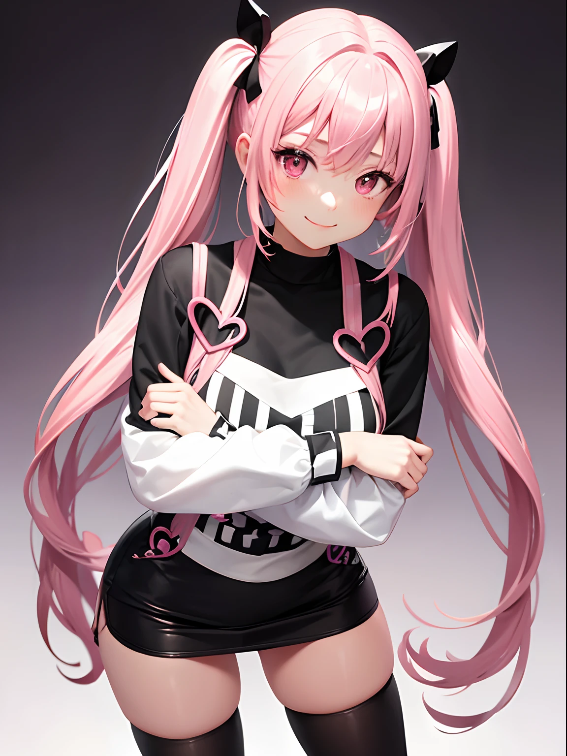 full body Esbian, masutepiece: 1.2, Highest Quality), (Live-action, elaborate details), (1 Lady, a couple(Boyfriend and girlfriend2In person, Upper body,) Clothing: Edgy, Black long jumper, pink miniskirt, long hair with pink twin tails,,,,,、Cool boyfriend in black skin jeans、Backhug her、Avant-garde, Experimental appearance: Long pink twin tail hair 、Heart-shaped choker、The location: bustling city、Solo, Nice smile、Value Creation in Mixed Media Art: individuality, authenticity, create