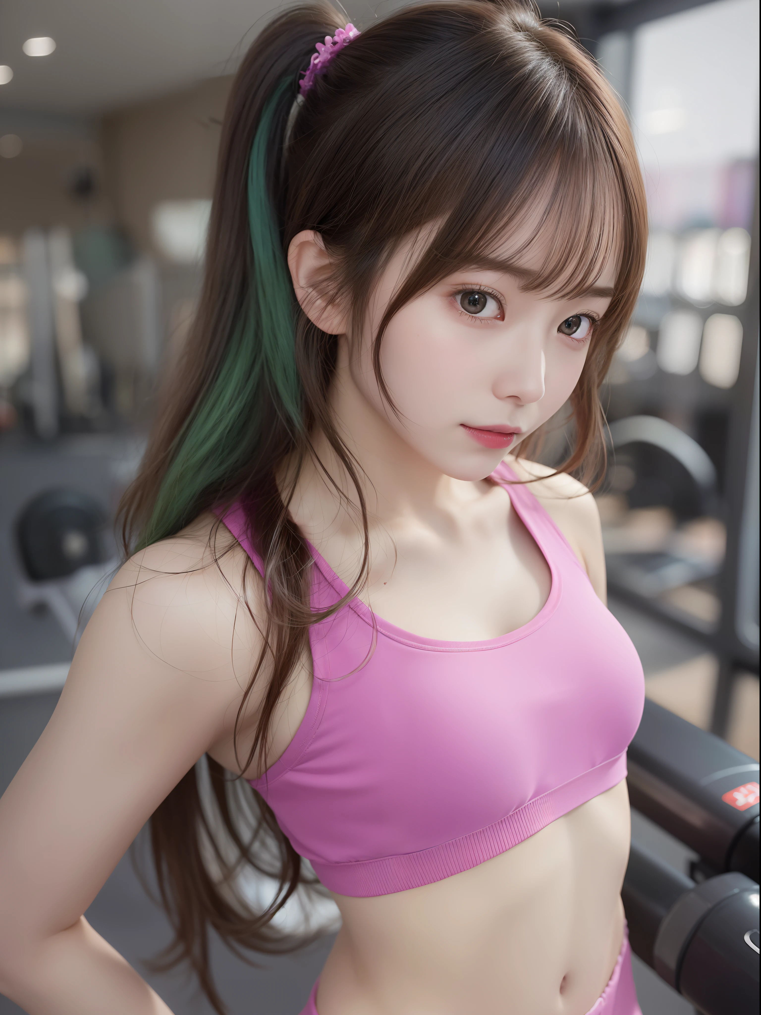 hightquality、​masterpiece、ultra res、con、a beauty girl、Beautiful girl face、cute girl face、、school gym、Wearing gym clothes、full bodyesbian、Famous actresses of Japan、very beautiful face