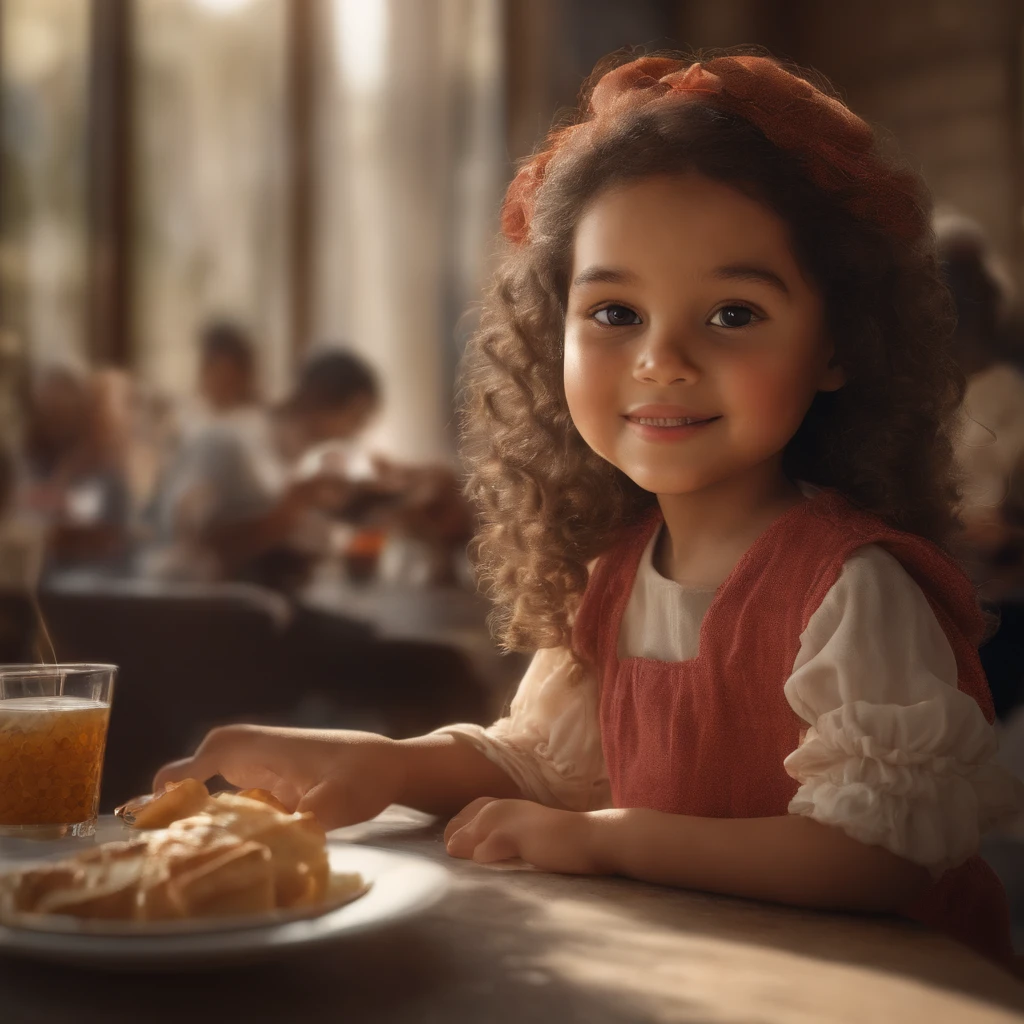 there is a sitting at a table with a drink, lovely digital painting, adorable digital art, cute portrait, Cute detailed digital art, adorable expression, cute kawaii girls, cute 3 d render, Cute cartoon character, cute character, Realistic cute girl painting, Kawaii realistic portrait, Cute cartoon, cute beautiful, Cute anime girl, Cute smile, Cute and lovely