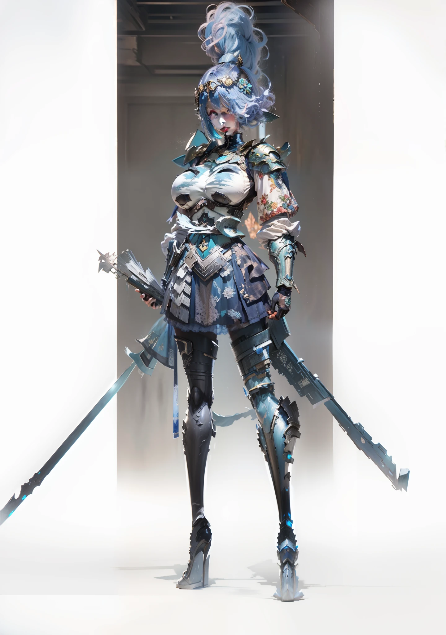 blue hair,hentail realism, shadowing,,character sheets, reference sheet, Standing painting, 8K, Super detail, 1080p, Women's HD,femele, 16k, A high resolution, Best quality, High quality, Anatomically correct, Masterpiece, ccurate, hyper HD,As graceful as a swan,unreal-engine, Ghibli-like colors, anime big breast, Standing painting, angle of view,battle armor,ssee-through,Lace skirt