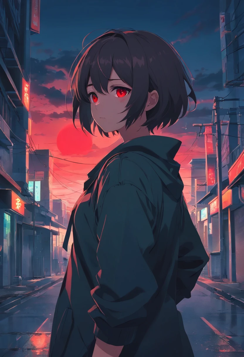 ((zombie girl)), black hair, red eyes, short hair, translucent skin, manga art.