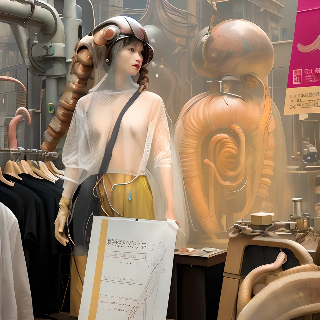 Biopunk AI Concept Art、tentaculata、,see -through、Vinyl clothing, Photorealistic