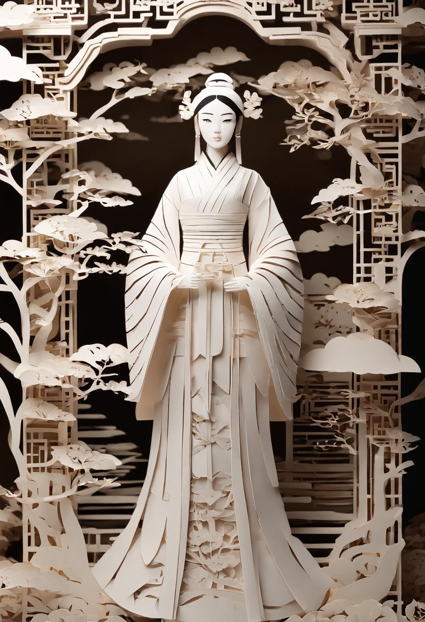 Flat paper cutout，Stacked，projection，solid。Chinese Mid-Autumn Festival theme，Mochizuki Girl。Chinese culture，Profound，Complicated details，A high resolution