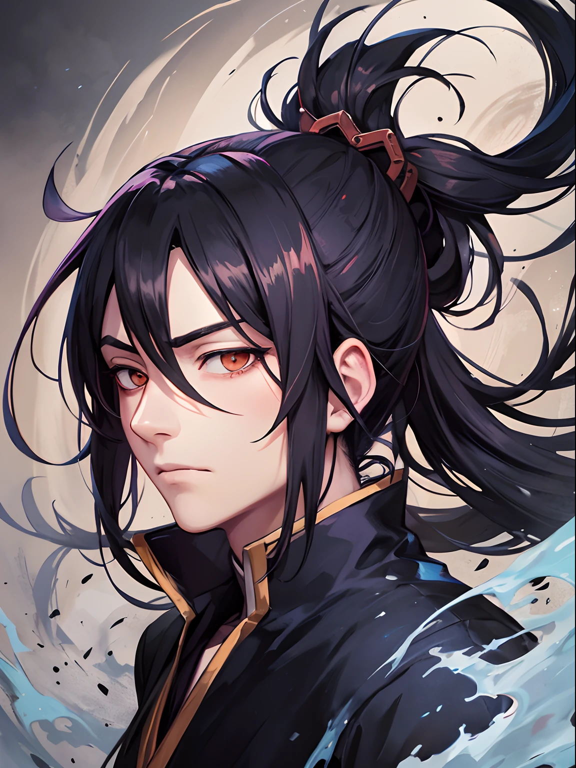 Itachi Uchiha possesses an unmistakable and hauntingly captivating appearance. His long, obsidian hair cascades over his forehead, veiling his left eye and contributing to the shroud of enigma that surrounds him. His most striking feature lies in his onyx eyes, harboring the Sharingan, a potent dojutsu characterized by three mesmerizing tomoe symbols within each eye. Itachi's face, marked by sharp and chiseled features, often dons a tranquil and collected expression that masks the depths of his inner turmoil. Clad in the traditional Uchiha clan attire—a high-collared, dark blue shirt adorned with the clan's emblem—he exudes an aura of both nobility and mystique. This attire, paired with dark pants and shinobi sandals, reflects his allegiance to the Hidden Leaf Village. Altogether, Itachi's appearance is an embodiment of his profound complexity, intelligence, and the tragic legacy he carries as a member of the Uchiha clan. Itachi Uchiha's clothing is emblematic of his heritage and ninja affiliation. He typically wears the traditional attire of the Uchiha clan, consisting of a high-collared, dark blue shirt with the Uchiha clan's iconic crest prominently displayed on the back. The shirt is complemented by dark-colored pants and standard shinobi sandals. This attire showcases his loyalty to his clan and the Hidden Leaf Village, while the high collar adds an air of formality and distinction. The Uchiha crest, emblazoned on his back, symbolizes his lineage and the legacy he carries, and his choice of clothing reflects both his heritage and the mysterious role he plays in the Naruto storyline.