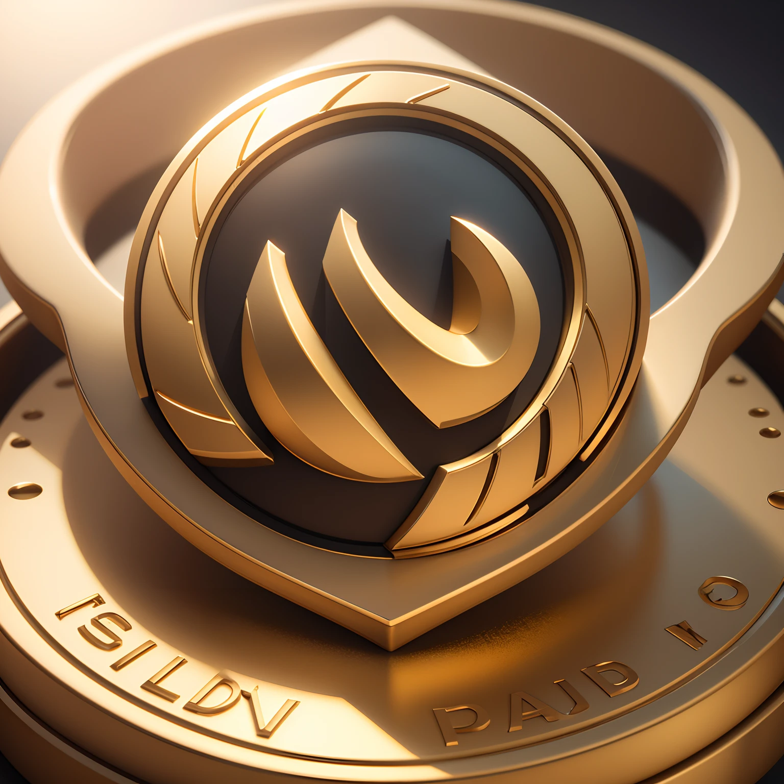 a close up of a gold plate with a logo on it, 3 d logo, rendered in keyshot, tranding on pxiv, pixar render, pixar 3d render, rendered in cinema4d, rendered in cinema 4 d, texturing xyz, fbx, logo concept design,
