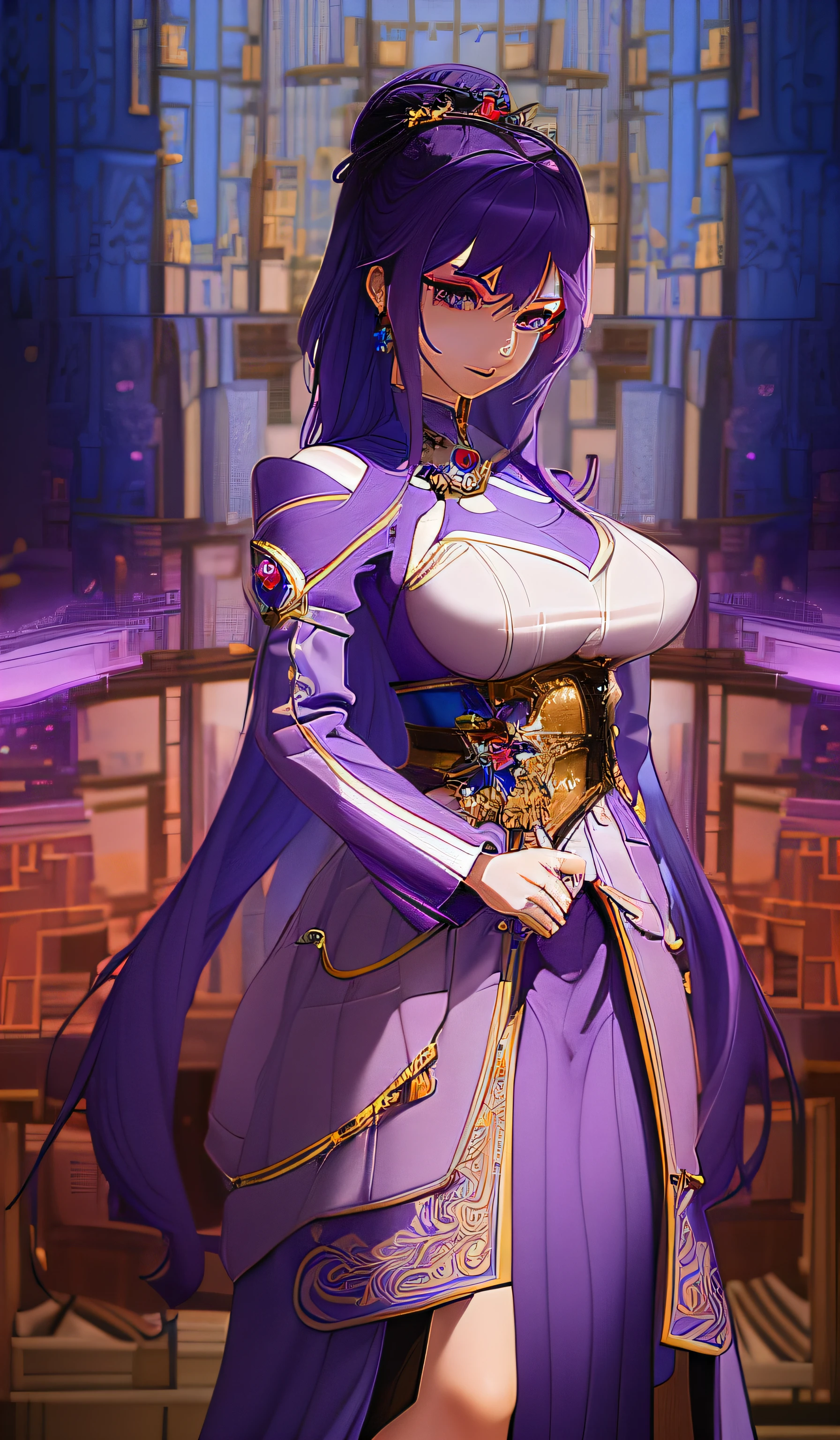 a woman with purple hair and a purple dress is standing in a room, artwork in the style of guweiz, guweiz, ((a beautiful fantasy empress)), extremely detailed artgerm, style artgerm, 8k high quality detailed art, guweiz masterpiece, style of artgerm, a beautiful fantasy empress, artgerm detailed