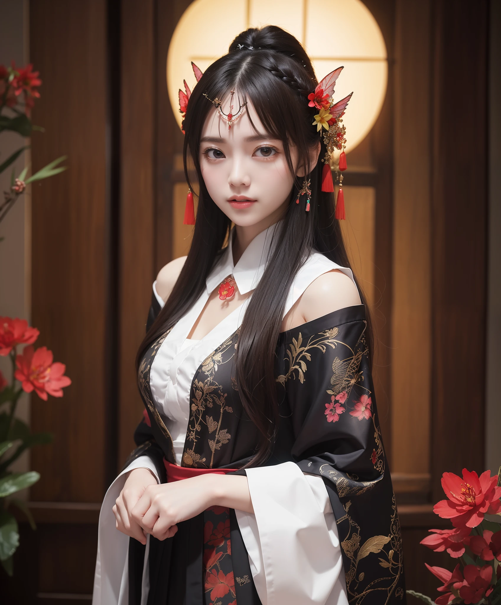 (8k, RAW photo:1.2),best quality, ultra high res,dramatic angle,(fluttered detailed color splashs), (illustration),(((1 girl))),(long hair),(rain:0.9),(hair ornament:1.4),there is an ancient palace beside the girl,chinese clothes,(focus on), color Ink wash painting,(color splashing),colorful splashing,(((colorful))),(sketch:0.8), Masterpiece,best quality, beautifully painted,highly detailed,(denoising:0.6),[splash ink],((ink refraction)), (beautiful detailed sky),moon,highly,detaild,(masterpiece, best quality, extremely detailed CG unity 8k wallpaper,masterpiece, best quality, ultra-detailed),(Lycoris radiata),