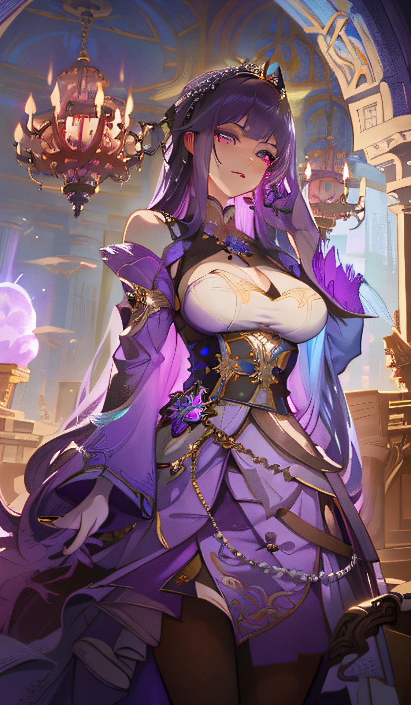 a woman with purple hair and a purple dress is standing in a room, artwork in the style of guweiz, guweiz, ((a beautiful fantasy empress)), extremely detailed artgerm, style artgerm, 8k high quality detailed art, guweiz masterpiece, style of artgerm, a beautiful fantasy empress, artgerm detailed