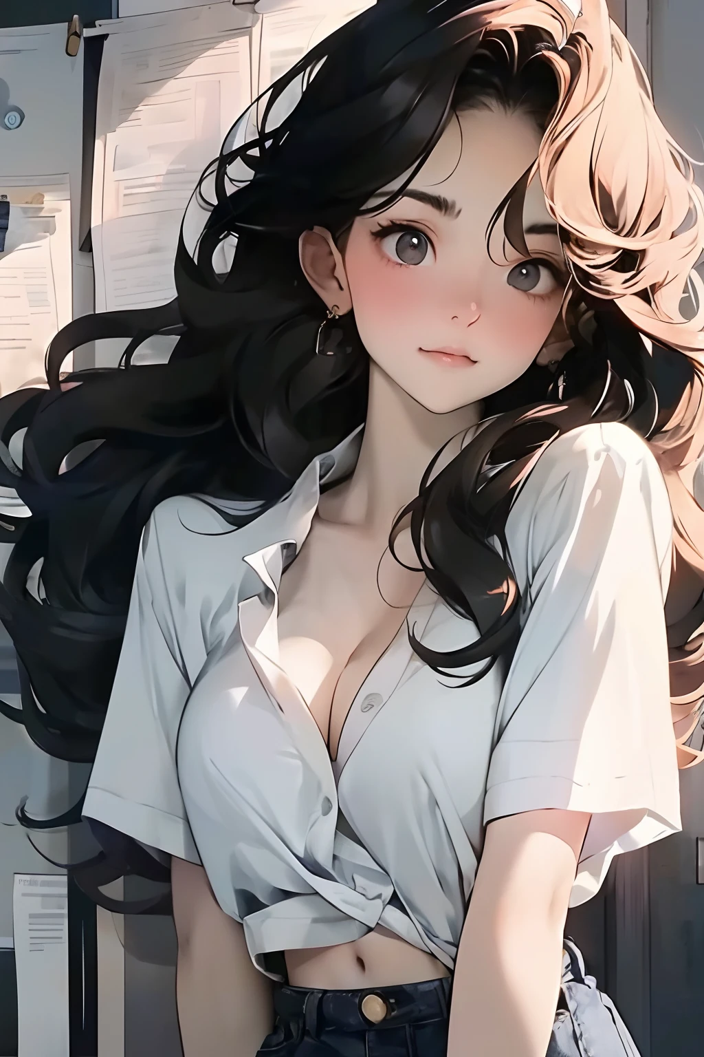 navel, cleavage, (Big chest: 1.2) Features, There is water on the body, Clothes are soaked, ((Ultra mini skirt, Tight body, Public hair is huge, )), White shirt, Tight body, Ultra-thin shirt, (Extra short shirt, heavy rain), Wet clothes, Long hair, Black hair, Wavy hair, Double eyelids, 耳Nipple Ring, No bra, , no underwares, Curved body, Sexy body, Perfect body, ((Realistic lighting, best qualtiy, 8K, tmasterpiece:1.3)), sharp fokus:1.2, 1girll, Beautiful Women with Perfect Figure:1.4, Slim abs:1.1，Ultra-fine face，Fine eyes，二重まぶた，