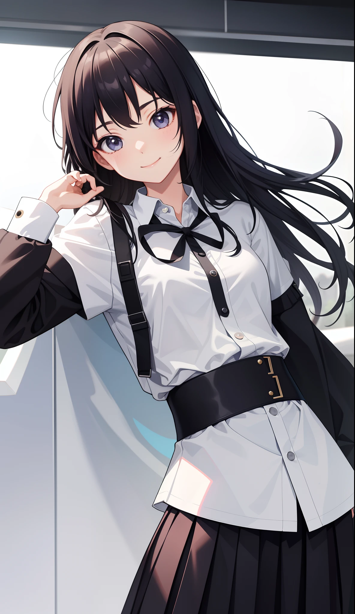 1girl in、AS-Adult、A smile、The shirt、skirt by the、(small tits)、Upper body portrait、