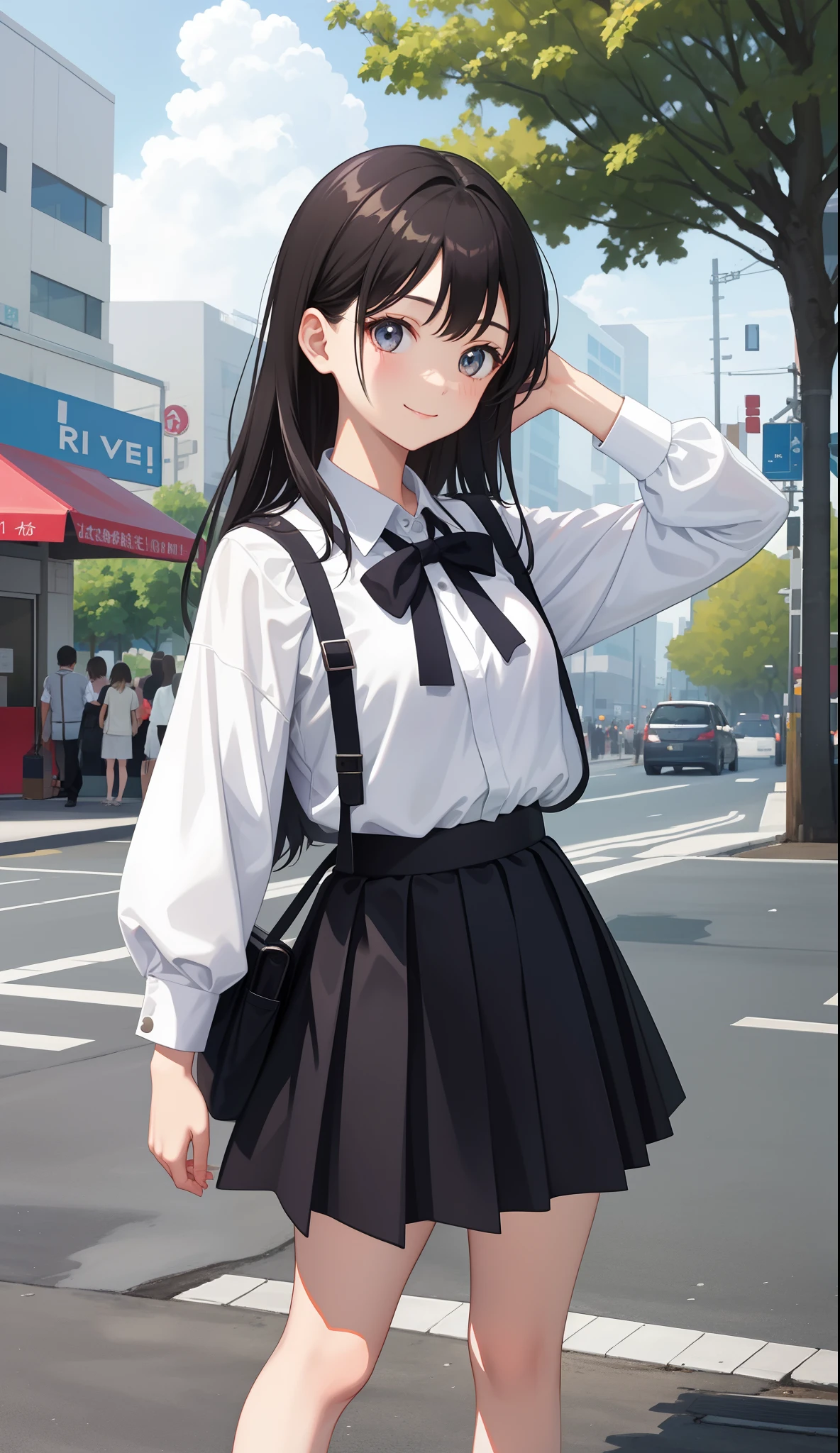 1girl in、AS-Adult、A smile、The shirt、skirt by the、(small tits)、Upper body portrait、