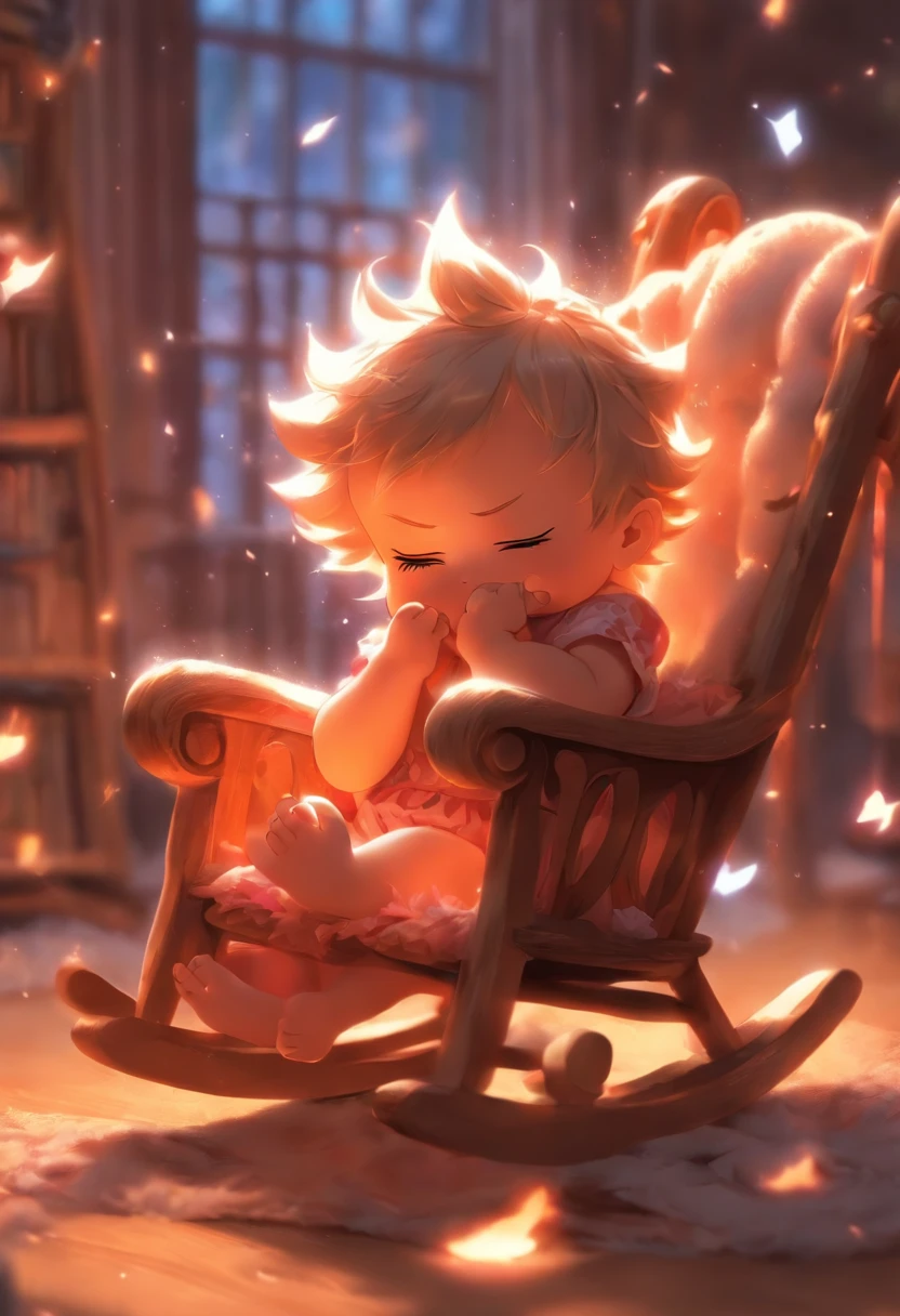baby in rocking chair, crying, cute