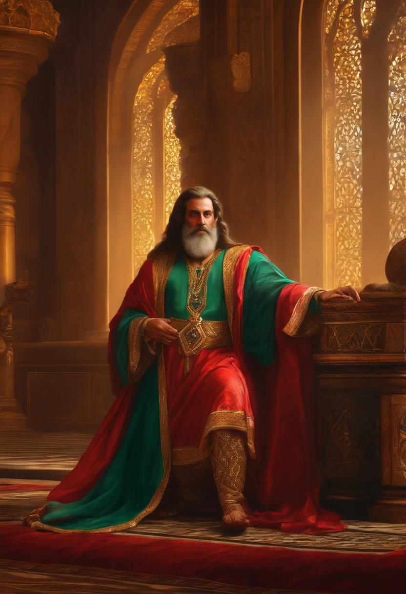 Realistic digital painting of Solomon in the palace