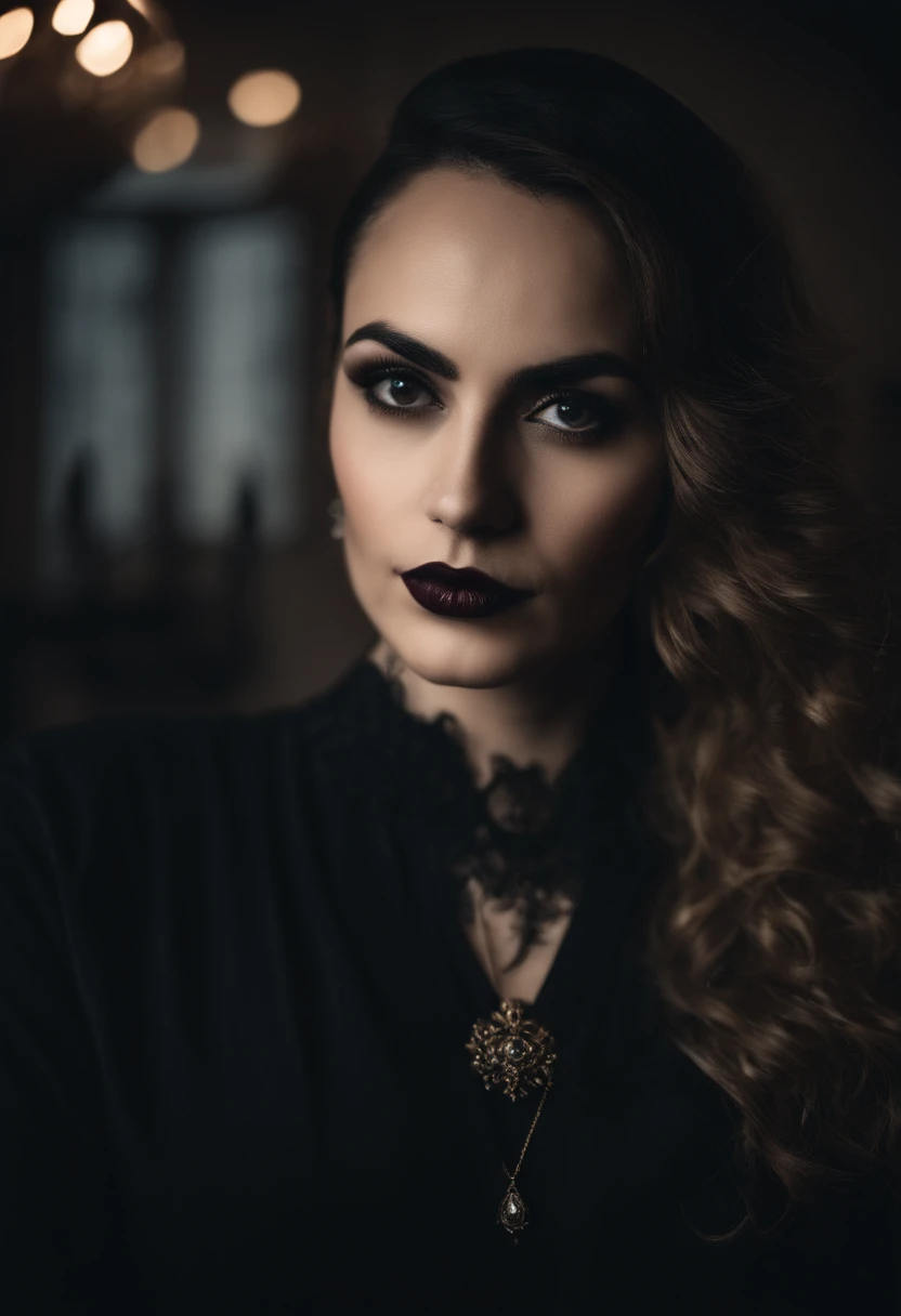 Portrait of a Gothic fashion designer,em seu estudio ,foto selfie,instagram polaoid