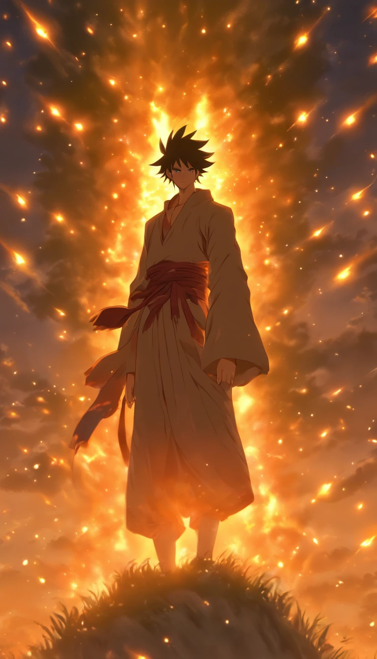 /imagine prompt: A young man standing in a desolate valley, the glowing sect system on his body revealing the status of the sect, fear and realization in his eyes, desperately searching for an escape route in the barren surroundings, ,32k, best quality, masterpiece, super detail, high details, by Makoto Shinkai ,in the style of the stars art group xing xing, --niji 5"