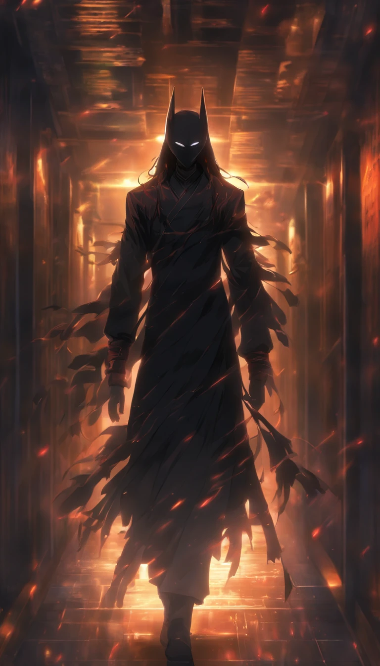 /imagine prompt: A masked figure standing in a dimly lit corridor, surrounded by silence, dressed in black spy attire, meticulously carrying out their mission, exuding a mysterious and dangerous aura, ,32k, best quality, masterpiece, super detail, high details, by Makoto Shinkai ,in the style of the stars art group xing xing, --niji 5"