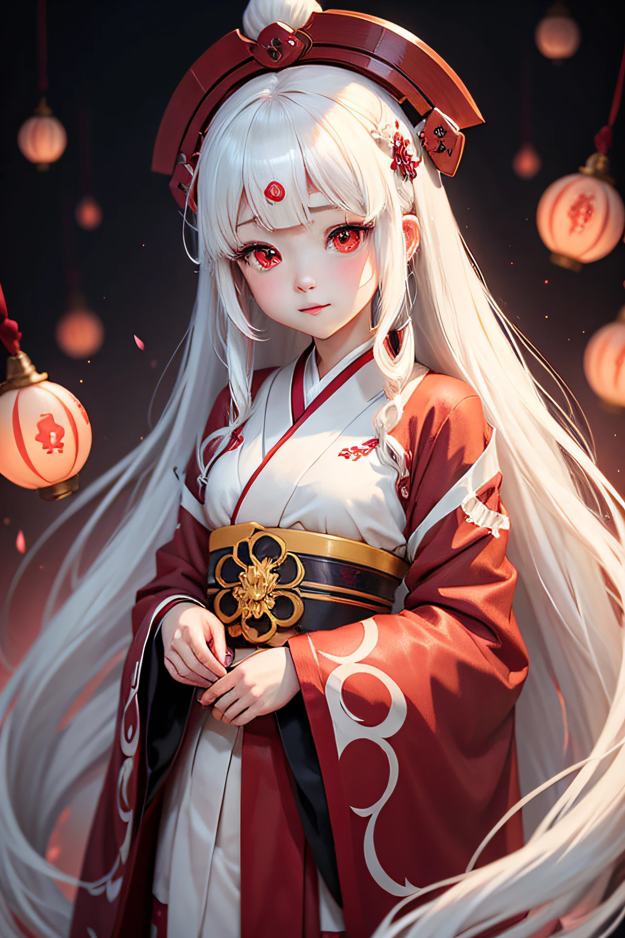 Anime, Cute Girl, Kimono, Long White Hair, Ruby Red Eyes, Princess, Kaguya, no background art, Haori