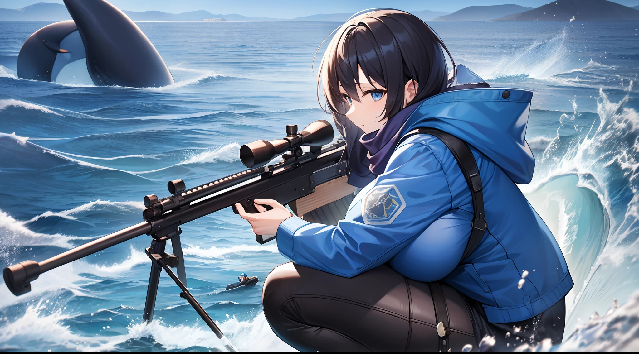 Outrageous resolution、​masterpiece++、top-quality++、ultra-definition++、ultra-definition++、4k++、8k++、from side、（Background Focus）++、A dressed woman crouches in a blue jacket and black scarf with a sniper rifle in the sea destroying a city, and praises a mature sniper with huge breasts to exterminate a whale、Rumen in the sea wearing a blue jacket and black scarf with a sniper rifle and crouching down to kill a whale by a mature woman with huge breasts、The magic of a sniper with a blue jacket and black scarf with a sniper rifle in the sea and crouching down to squat down and slew a whale、A mature sniper with huge breasts squats in a blue jacket with a sniper rifle and a black scarf in the sea flying above and exterminates a whale.、A married woman wearing a blue jacket and black scarf with a sniper rifle in the sea and crouches down to kill a whale by a mature sniper with huge breasts、The president crouches in a blue jacket and black scarf with a sniper rifle in the sea and a mature sniper with huge breasts exterminates a whale、Detailed contemporary art、Contemporary Art Style、BlakeA witch wearing a blue jacket and black scarf with a sniper rifle in the beautiful modern sea and crouches down to slay a whale by a mature sniper with huge breasts、College student crouching in a blue jacket and black scarf with a sniper rifle in the sea and a mature sniper with huge breasts exterminates a whale、Contemporary Art Behans、A high school student crouches in a blue jacket and black scarf with a sniper rifle in the sea and a mature sniper with huge breasts exterminates a whale、A female sniper with huge breasts sniper squatting in a blue jacket and black scarf with a sniper rifle in the beautiful sea、A splinter with huge breasts mature woman sniper squatting in a blue jacket and black scarf with a sniper rifle in the shiny floating sea、In the sea, wearing a blue jacket and black scarf with a sniper rifle, a mature woman with huge breasts squats down and kills a whale.、 Sparks of a matu