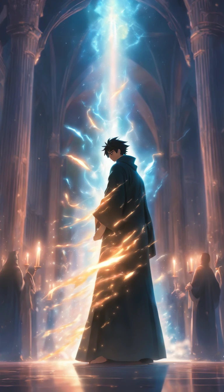 /imagine prompt: A man in a black robe standing in the hall of the Holy Spirit Church, angrily pointing at a young man, with a look of dissatisfaction and determination in his eyes, dim candlelight casting his tall figure, tense and oppressive atmosphere, ,32k, best quality, masterpiece, super detail, high details, by Makoto Shinkai ,in the style of the stars art group xing xing, --niji 5"