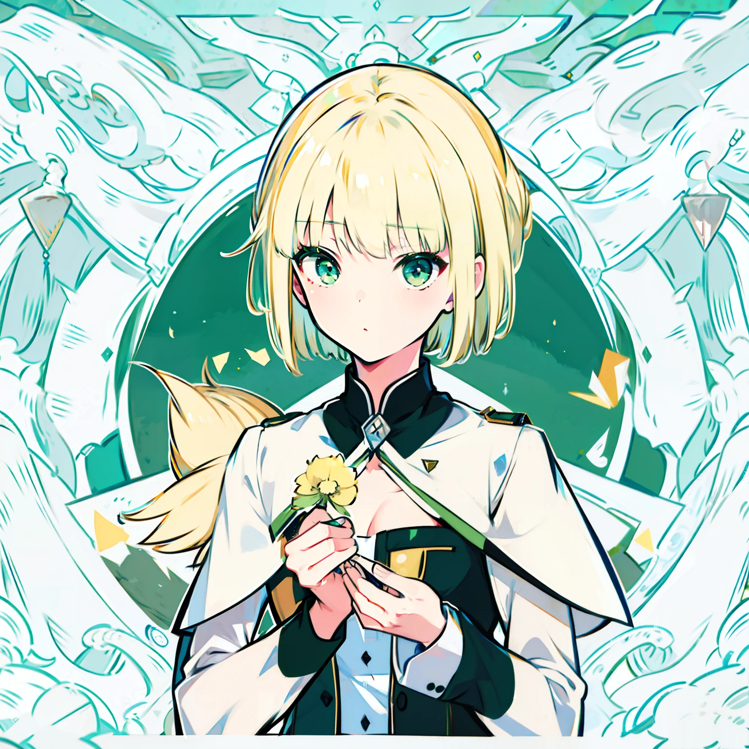 female student,A yellow-haired,short detailed hair,green-eyed,It looks innocent and pathetic,Endearing,Arouse the protective desire of others