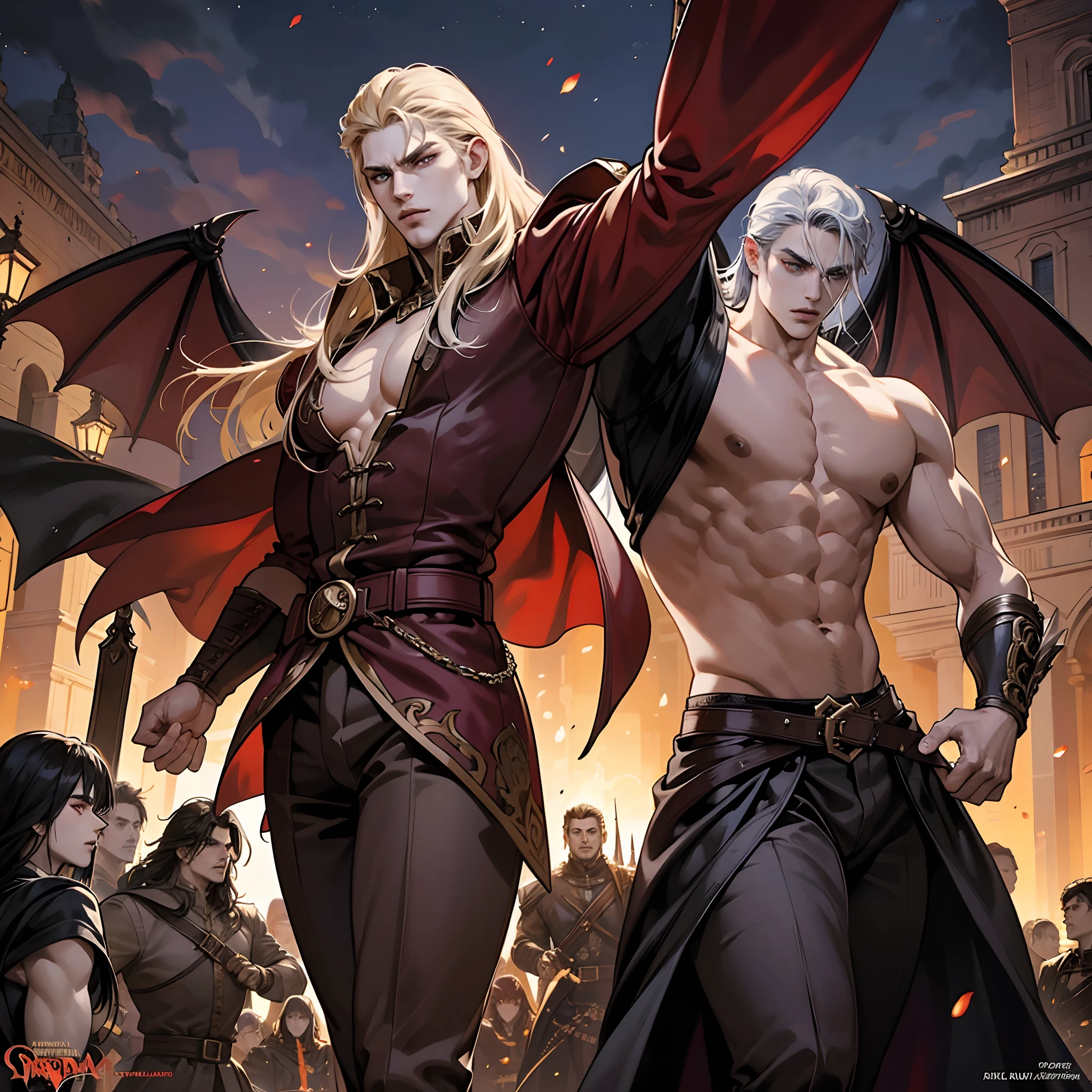 Castlevania Shadow Lord handsome muscular Lord Dracula leading troops armed with demons to war hyper realistic super detailed dynamic pose super detailed faces hyper realistic super detailed Marvel comics style super detailed faces super detailed Moroccan body Arabic version different poses