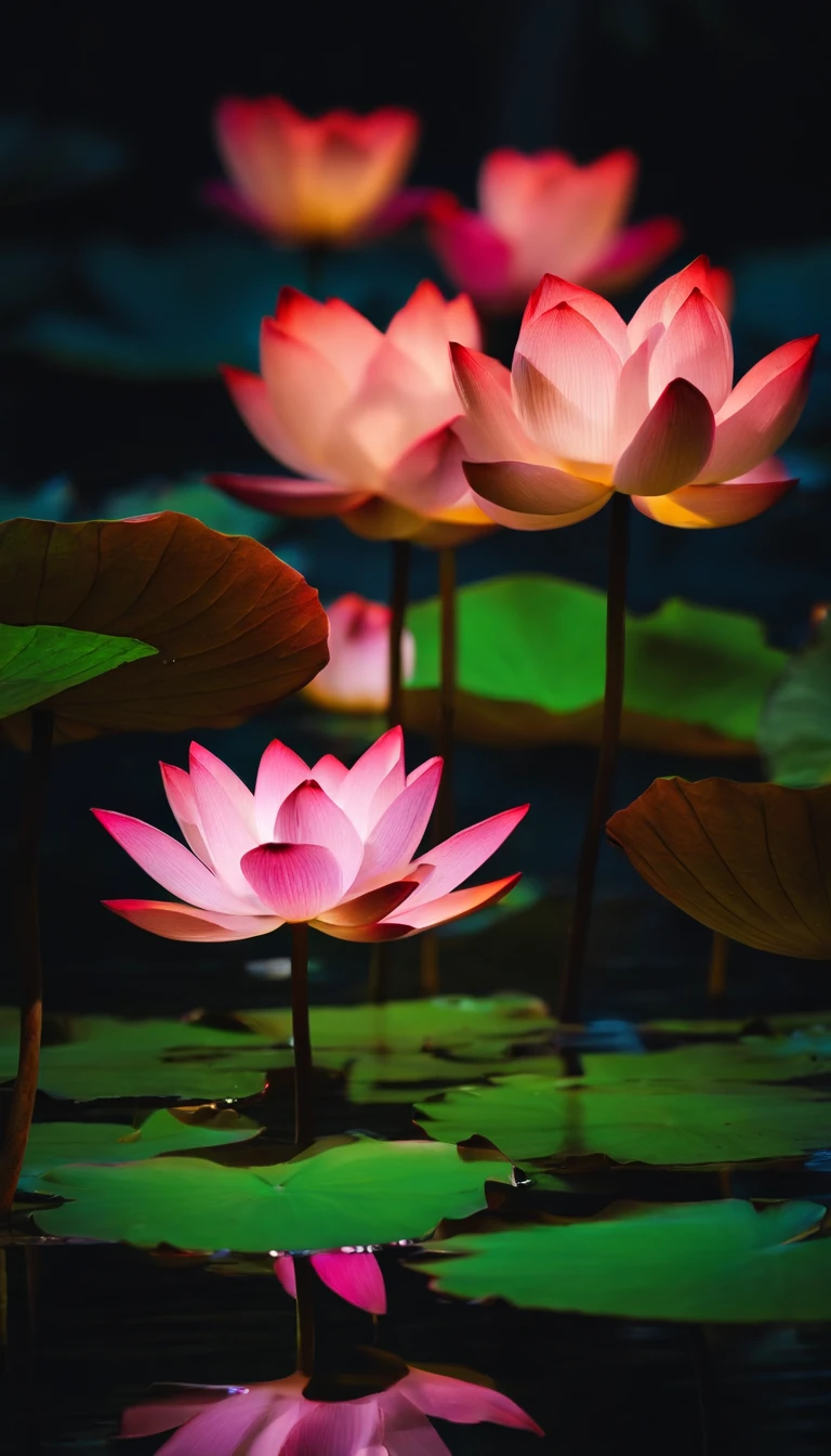 (tmasterpiece,Authentic photography,Concise composition:1.5),the night,Lotus pond moonlight,Beautiful artistic conception