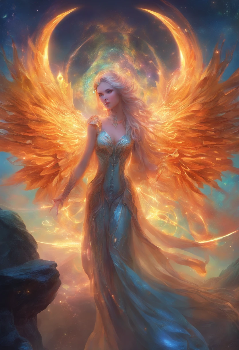 Fallen Angels of the Universe, glowing light eyes, biomechanical, eery, creepy, nightmarish, Very bright colors, light Particle, with light glowing, Musif, Wallpaper Art, UHD Wallpapers