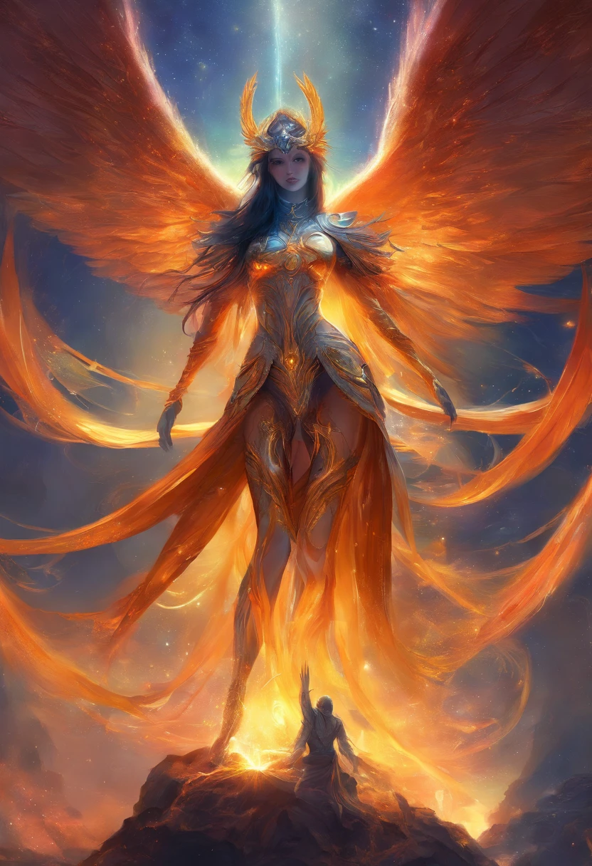 Fallen Angels of the Universe, glowing light eyes, biomechanical, eery, creepy, nightmarish, Very bright colors, light Particle, with light glowing, Musif, Wallpaper Art, UHD Wallpapers