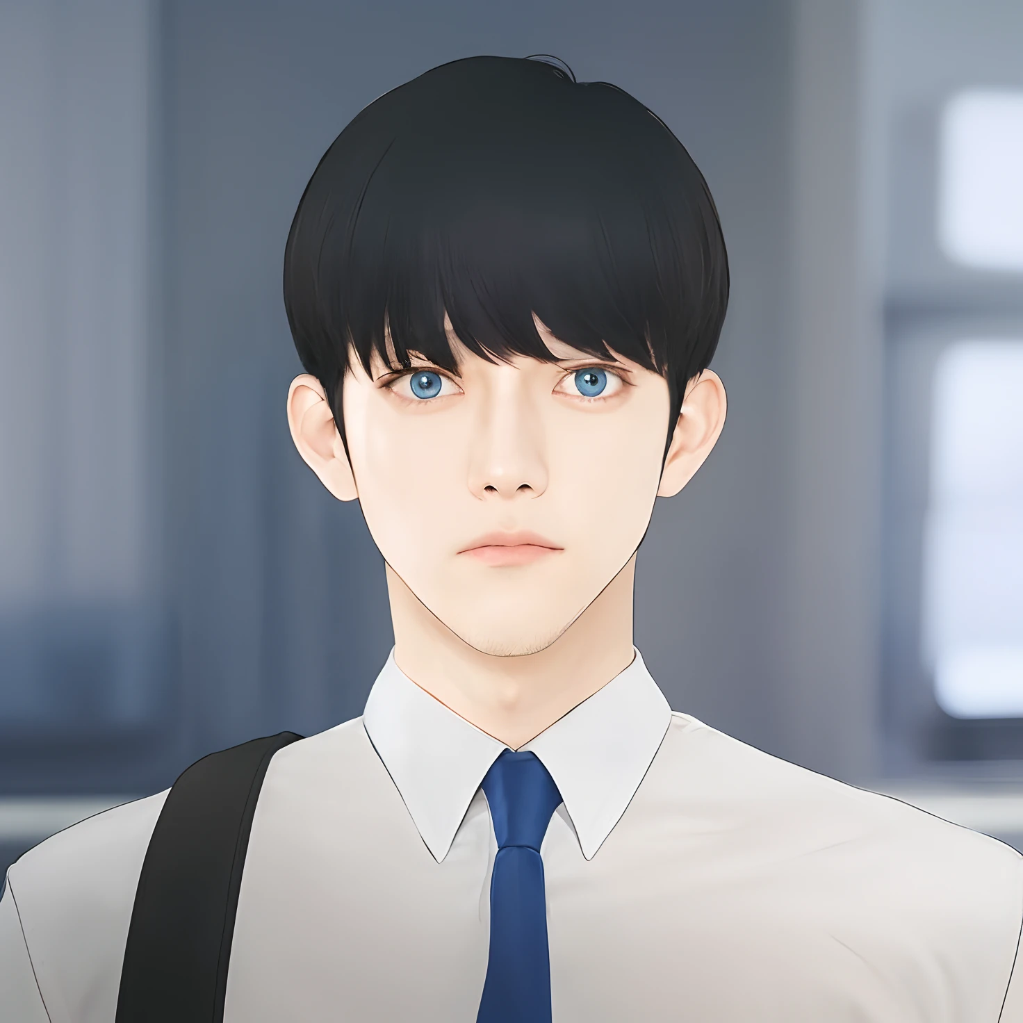1.guy,(park Hyung seok) white shirt and blue tie, with blue eyes, Black hair, realistic ultra detail,7mm