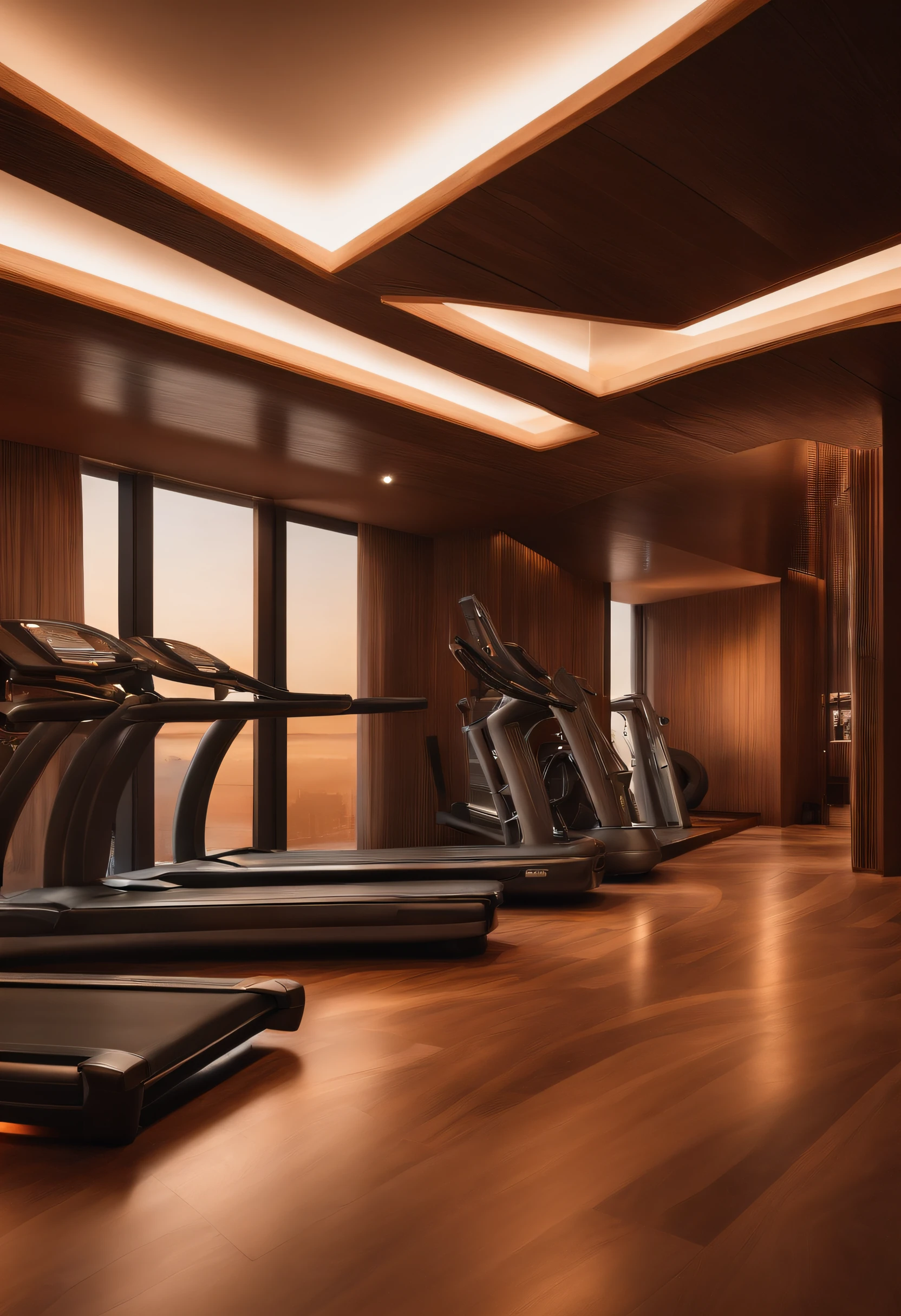 Art space，Smooth curves，Wooden atmosphere，There are fitness machines