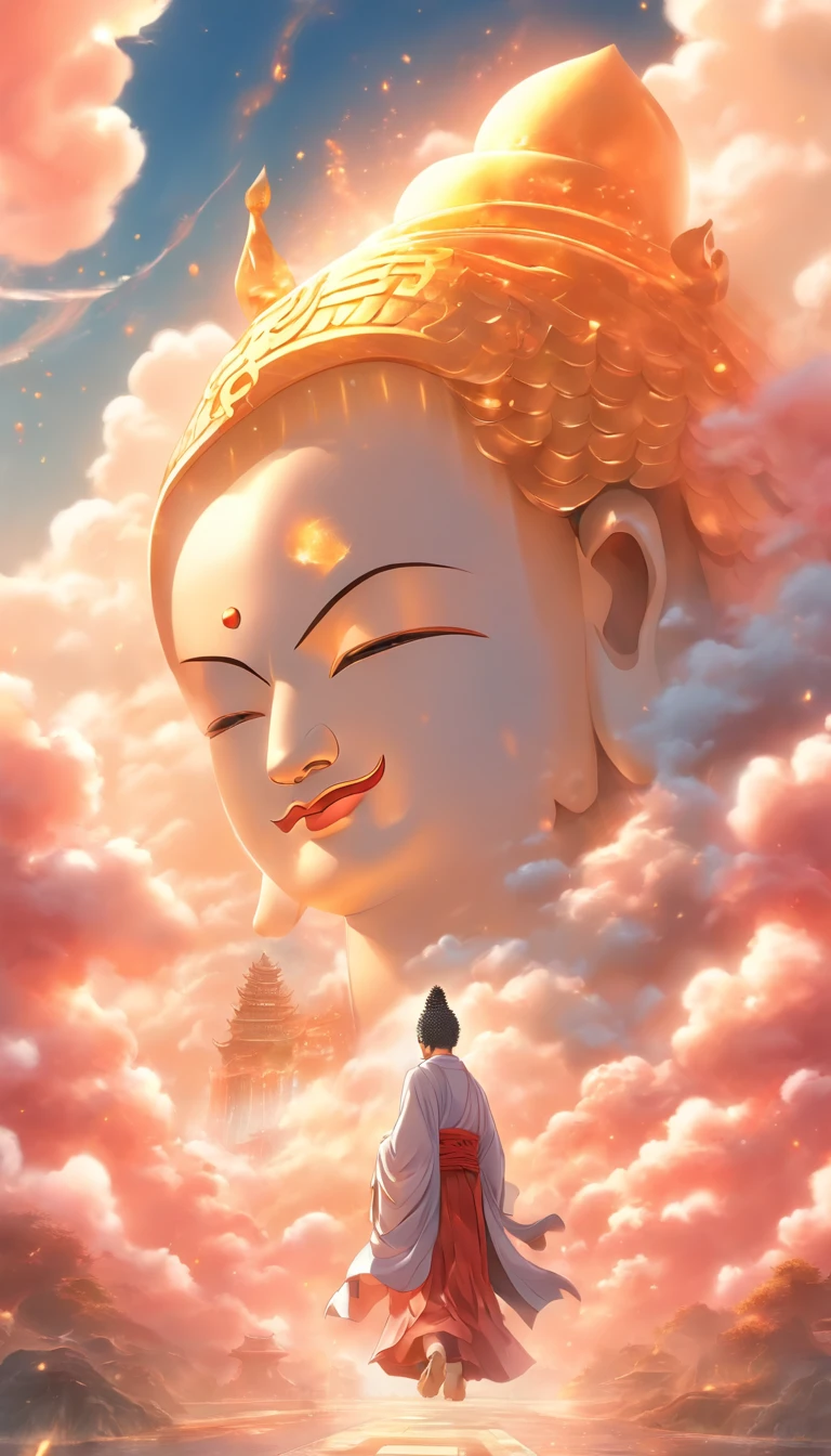 ((masutepiece)),(Best Quality)),china style,In the sky, The clouds form a huge transparent and shining white jade Maitreya Buddha image,Thick clouds,sun shining,Pilgrims on the road,Hyper-realistic,Ultra photo realsisim,Real Photographics,8K,High Definition,high quarity,Works of masters,super-fine,(((OC Renderer)))