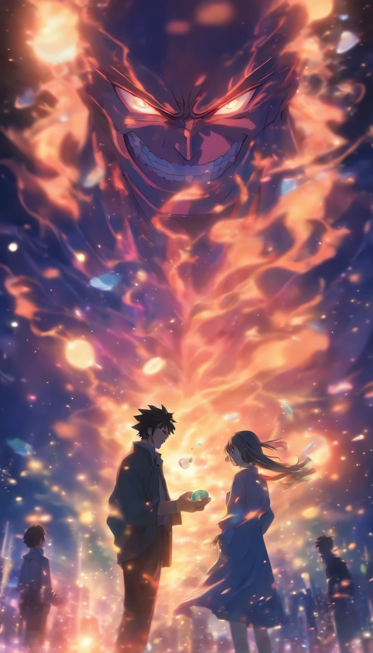 a girl character made up completely of sunshine body, a boy character made up completely of moonlight body, sitting beside the girl ,
