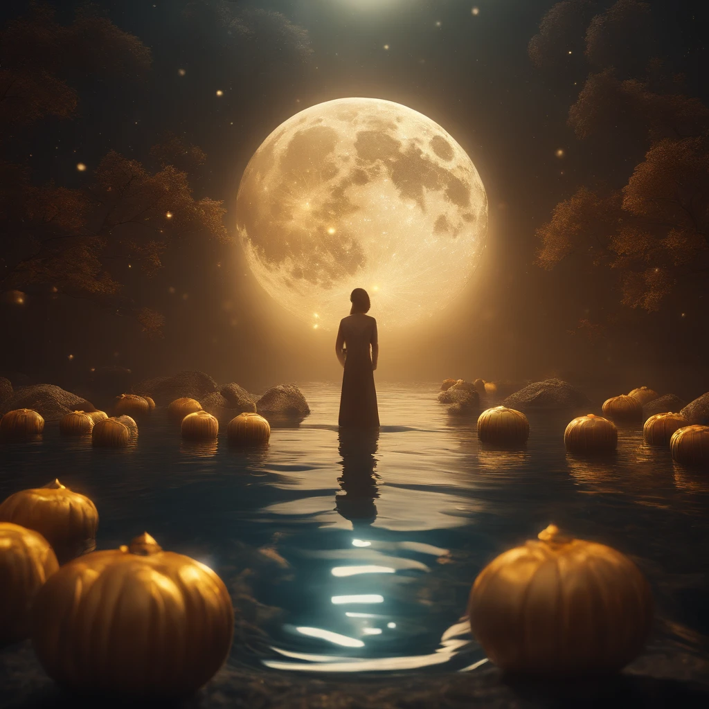 themoon, Moon cake, Mid-Autumn Festival, partially underwater shot, polar opposites, high detail, Romanticism, god rays, ray tracing, UHD, retina, masterpiece, ccurate, anatomically correct, super detail, high details, high quality, award winning, best quality, highres, 16k, textured skin