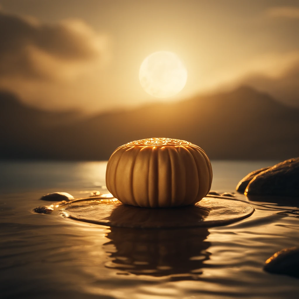 themoon, Moon cake, Mid-Autumn Festival, partially underwater shot, polar opposites, high detail, Romanticism, god rays, ray tracing, UHD, retina, masterpiece, ccurate, anatomically correct, super detail, high details, high quality, award winning, best quality, highres, 16k, textured skin