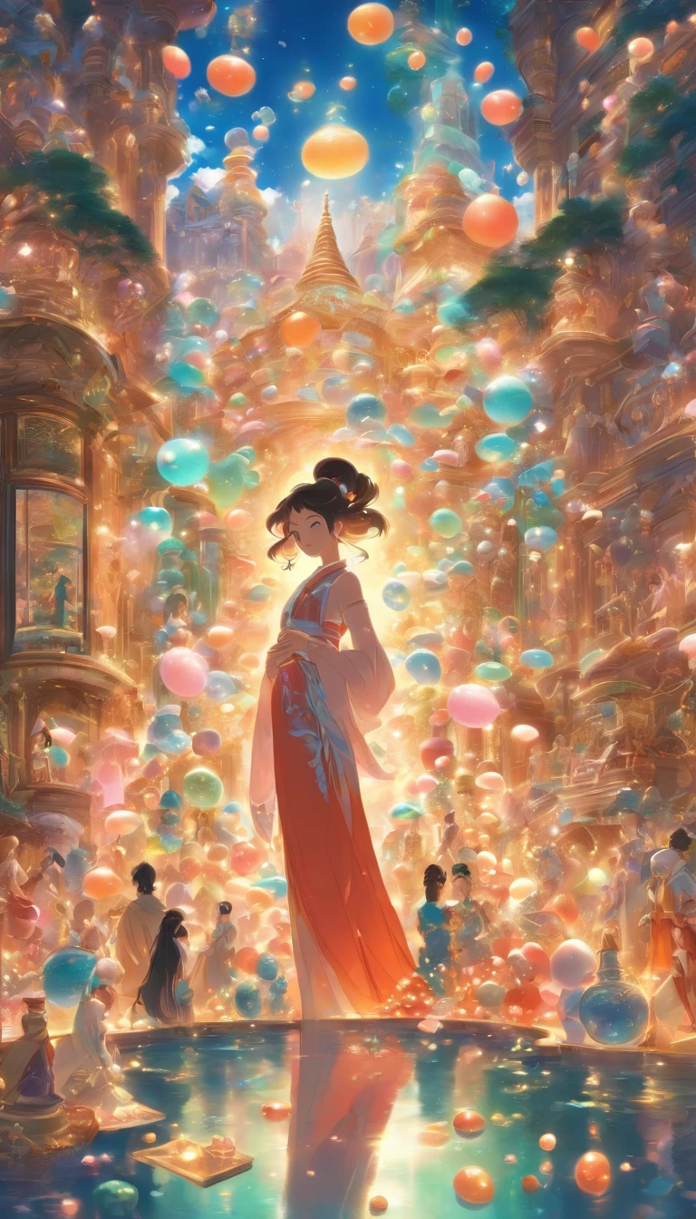 /imagine prompt: A glamorous woman holding a bottle of exquisite pills, surrounded by a group of obedient men and women, luxurious elements such as palaces and extravagant furniture in the scene, ,32k, best quality, masterpiece, super detail, high details, by Makoto Shinkai ,in the style of the stars art group xing xing, --niji 5"