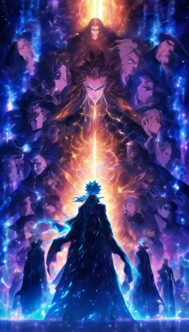 /imagine prompt: Elder He, with a sinister expression on his face, standing in front of a huge dark energy matrix, a helpless young saint bound in the center of the matrix, and two talented demon cultivators being chased by Elder He's subordinates, ,32k, best quality, masterpiece, super detail, high details, by Makoto Shinkai ,in the style of the stars art group xing xing, --niji 5"