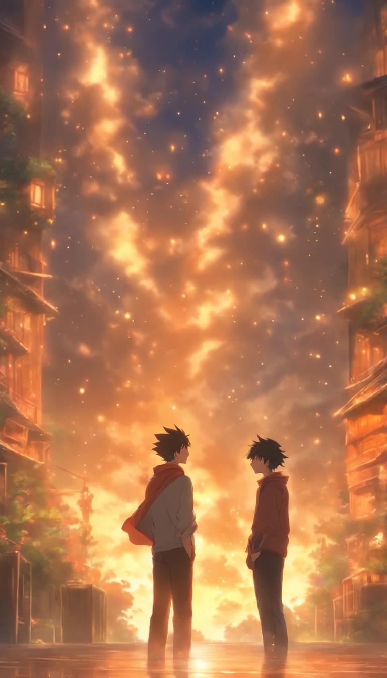 /imagine prompt: A young man reluctantly wipes the corner of his mouth, looking at the enthusiastic elder, and agrees to the elder's request. They enter a room together. ,32k, best quality, masterpiece, super detail, high details, by Makoto Shinkai ,in the style of the stars art group xing xing, --niji 5"