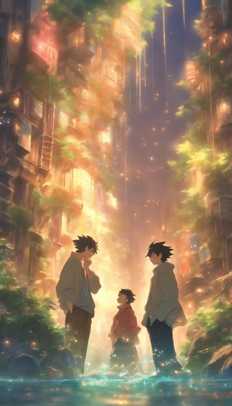 /imagine prompt: A young man reluctantly wipes the corner of his mouth, looking at the enthusiastic elder, and agrees to the elder's request. They enter a room together. ,32k, best quality, masterpiece, super detail, high details, by Makoto Shinkai ,in the style of the stars art group xing xing, --niji 5"