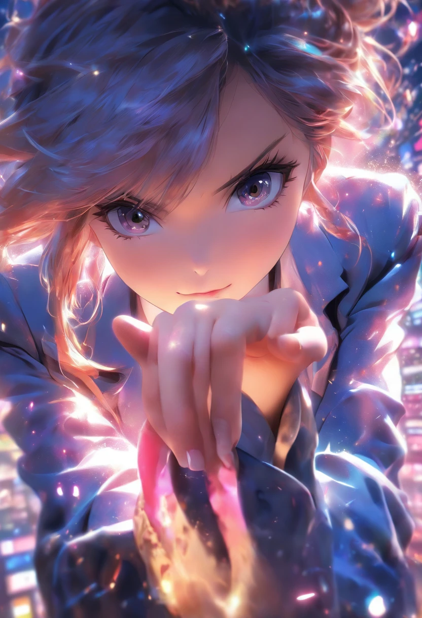 Top quality, Masterpiece, 1 girl, Beautiful face, (realistic pictures:1.3), rim lit, (High detail skin:1.2), 8K Ultra HD, Digital SLR, High quality, high resolution, 4K, 8K, Bokeh, Absurdity, best ratio four fingers and a thumb, (Real:1.3), Small face, cute one-girl, black formal blazer, Middle breast, Short skirt,Office