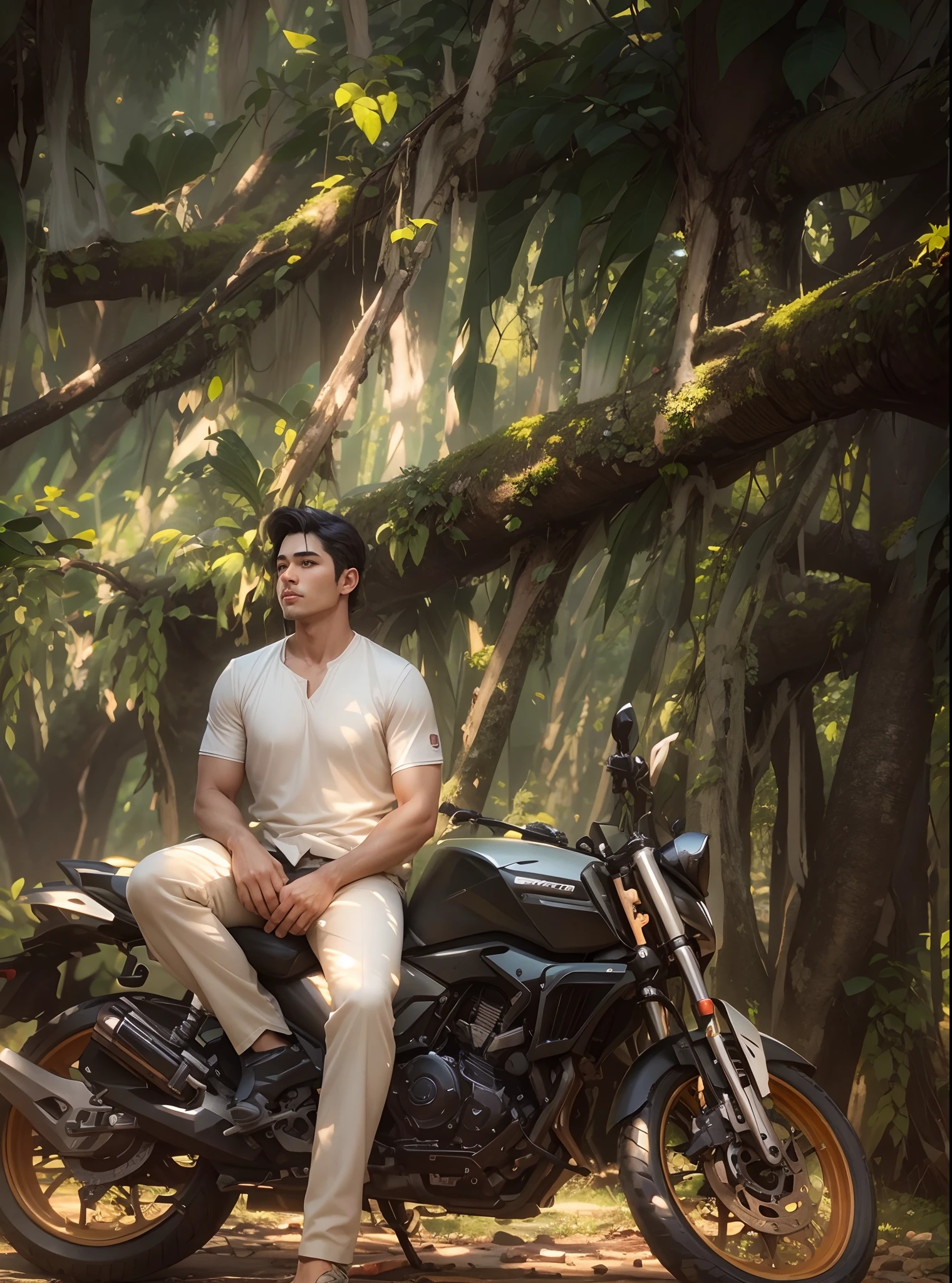 Change background with nature, don't change face, make handsome with little bit Boody, handsome face, 4K regulation.