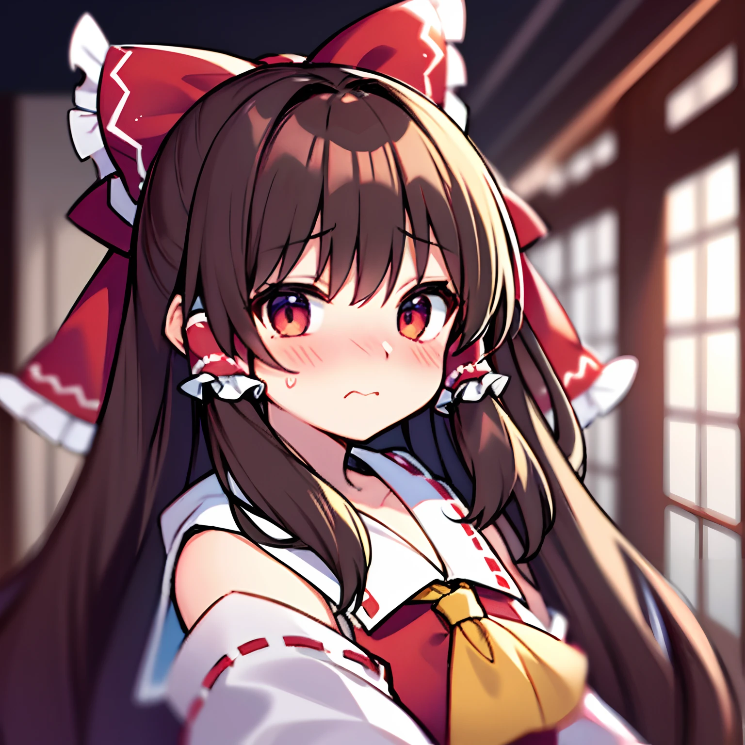 reimu hakurei、embarrassed from、Highlights in the eyes,Look away、blushed face、