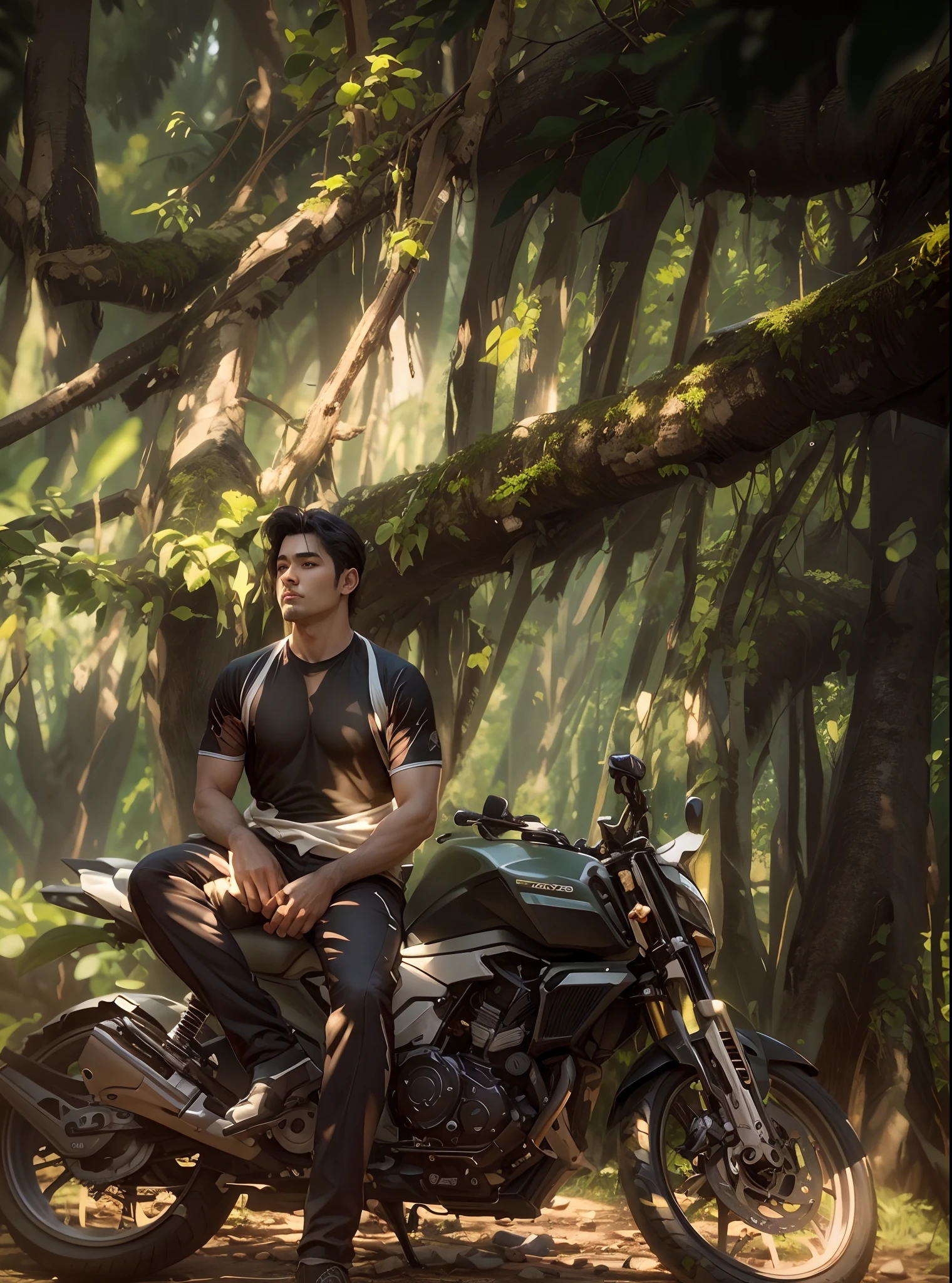Change background with nature, don't change face, make handsome with little bit Boody, handsome face, 4K regulation.