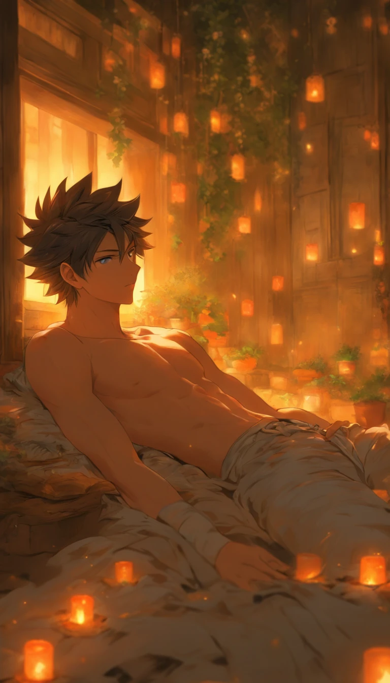 /imagine prompt: A young man lying on the bed, pale face and fine beads of sweat on his forehead, an old and dilapidated room with dim light shining on him through the window, a desolate courtyard outside with withered plants and silence, ,32k, best quality, masterpiece, super detail, high details, by Makoto Shinkai ,in the style of the stars art group xing xing, --niji 5"
