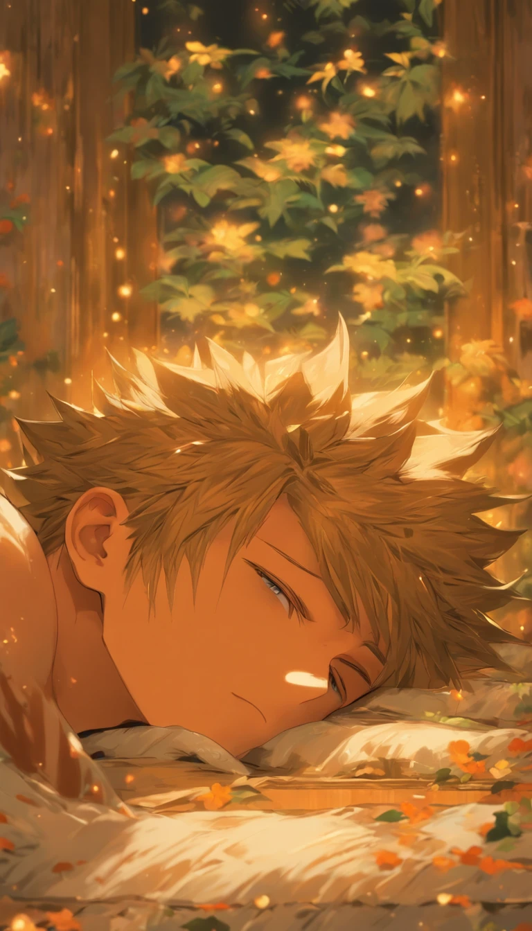/imagine prompt: A young man lying on the bed, pale face and fine beads of sweat on his forehead, an old and dilapidated room with dim light shining on him through the window, a desolate courtyard outside with withered plants and silence, ,32k, best quality, masterpiece, super detail, high details, by Makoto Shinkai ,in the style of the stars art group xing xing, --niji 5"