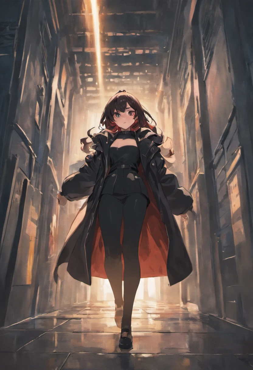 (Realistic:0.2), anime illustration, 1girll,, Black coat,, In Paris, France, sfv, Black pants, Black office shirt,, Carmen Sandigo,, Blue sky,, Long hair,, Dramatic lightning, lamp lights, epic lighting, light in face, The light from the back window is backlighted, Face light, face lit, Fill light, Fill light, ((Masterpiece)), (Carmen_Sandigo_v1-1_Shulik-2000:0.6)