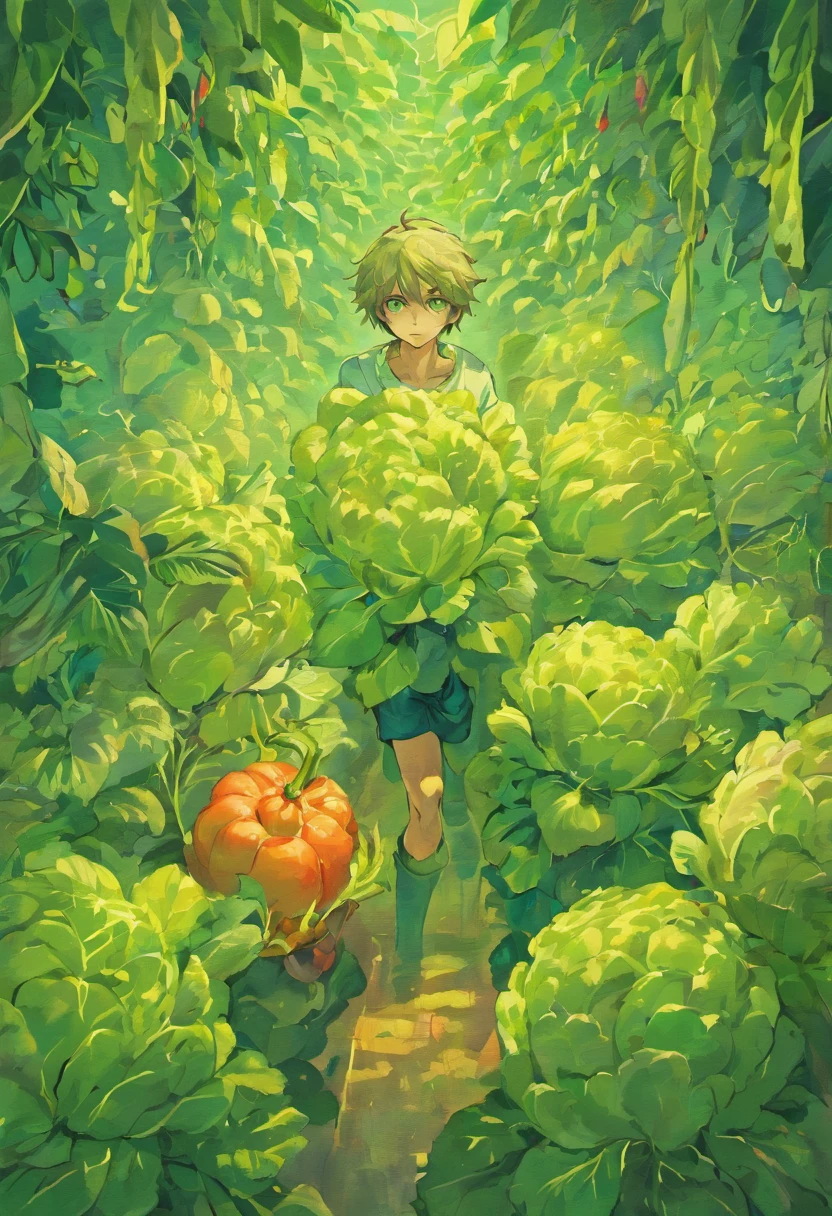 a man with vegetables, surreal painting