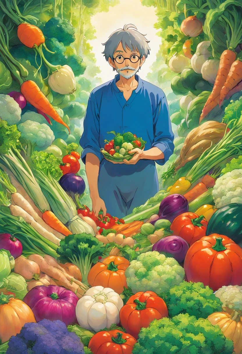 a man with vegetables, surreal painting