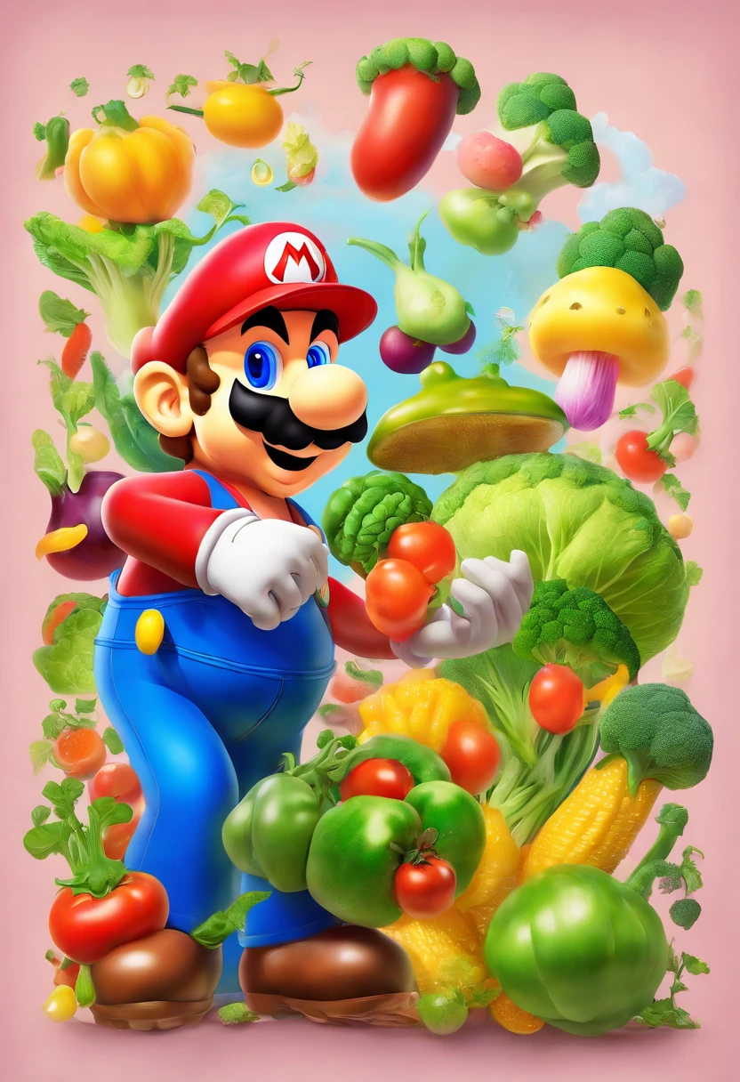 a man with vegetables, surreal painting