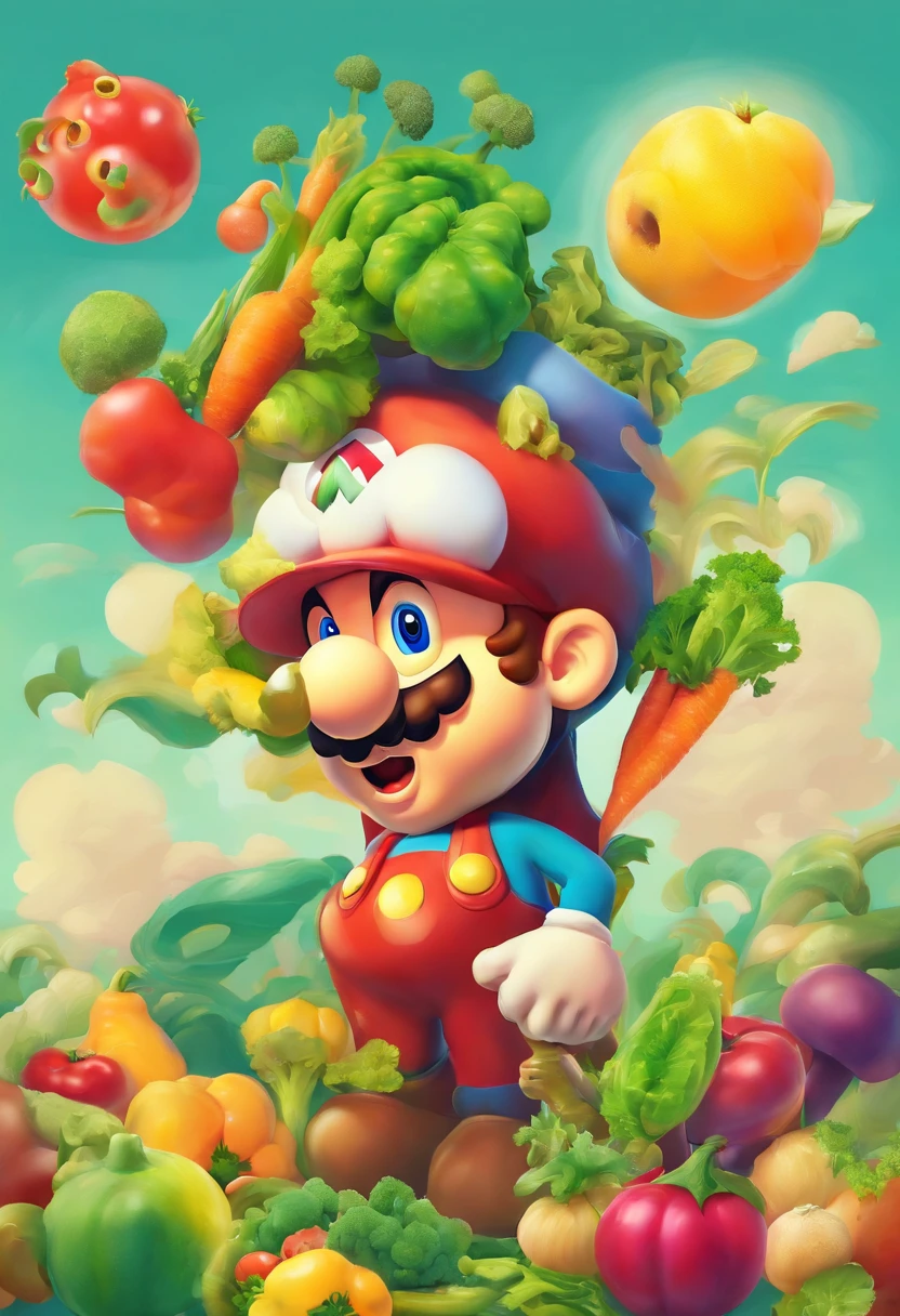 a man with vegetables, surreal painting